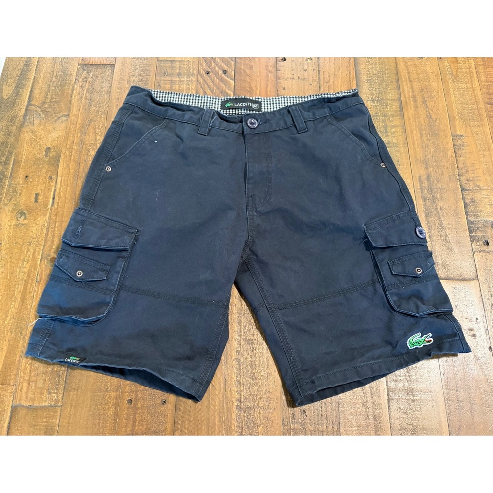 Lacoste Mens Navy Blue Cotton Cargo Shorts Size 36 Vintage Utility Pockets - Picture 1 of 16